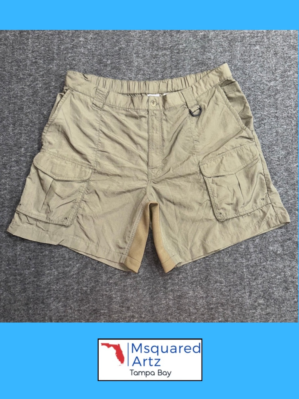 Columbia PFG Men's XL Olive Green Fishing Cargo Shorts Nylon Elastic Outdoor